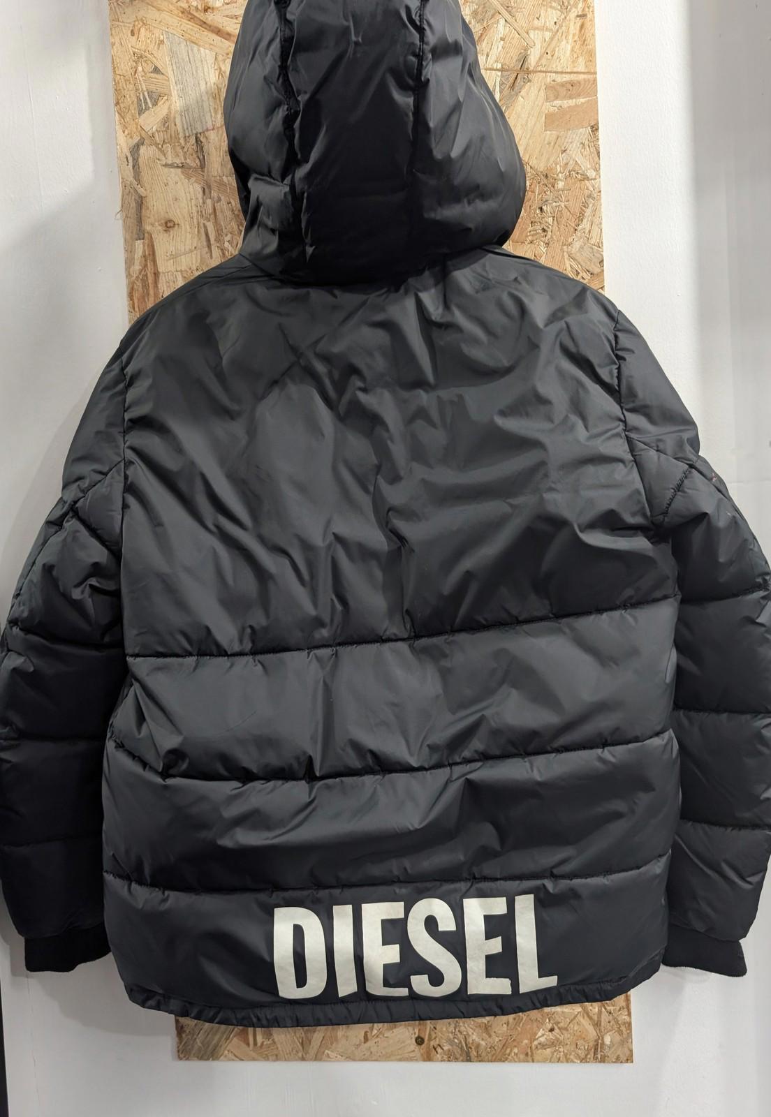 Diesel Puffer Jacket Womens Size 12 Medium Hooded Quilted Black Nylon Warm