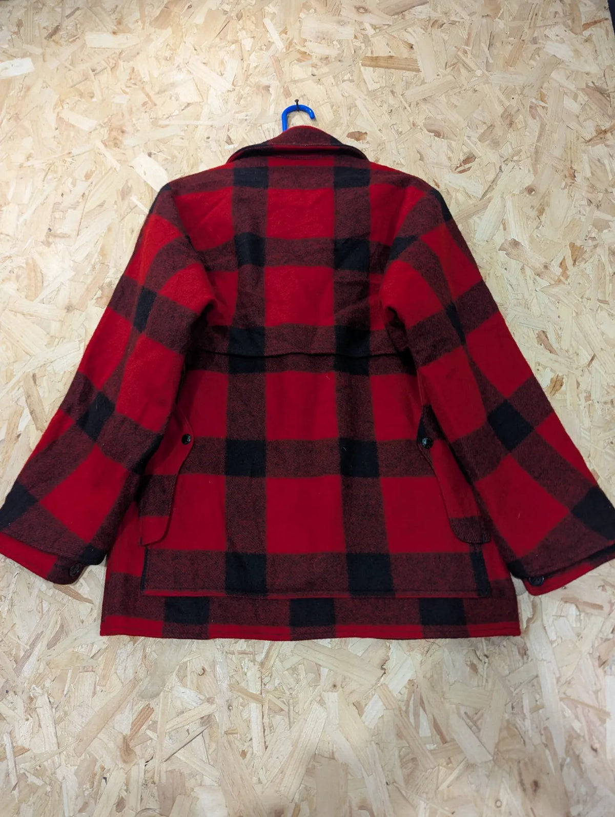 Filson Double Mackinaw Jacket Mens Small 38 Red Black Wool Plaid USA Vintage 80s