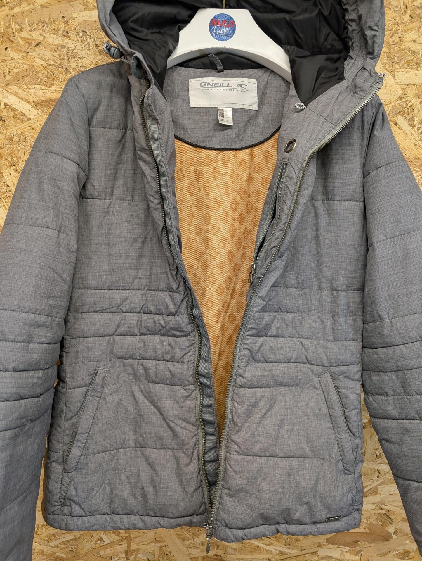 O'Neill Womens Large Puffer Warm Padded Snow Ski Snowboard Thermal Jacket Grey