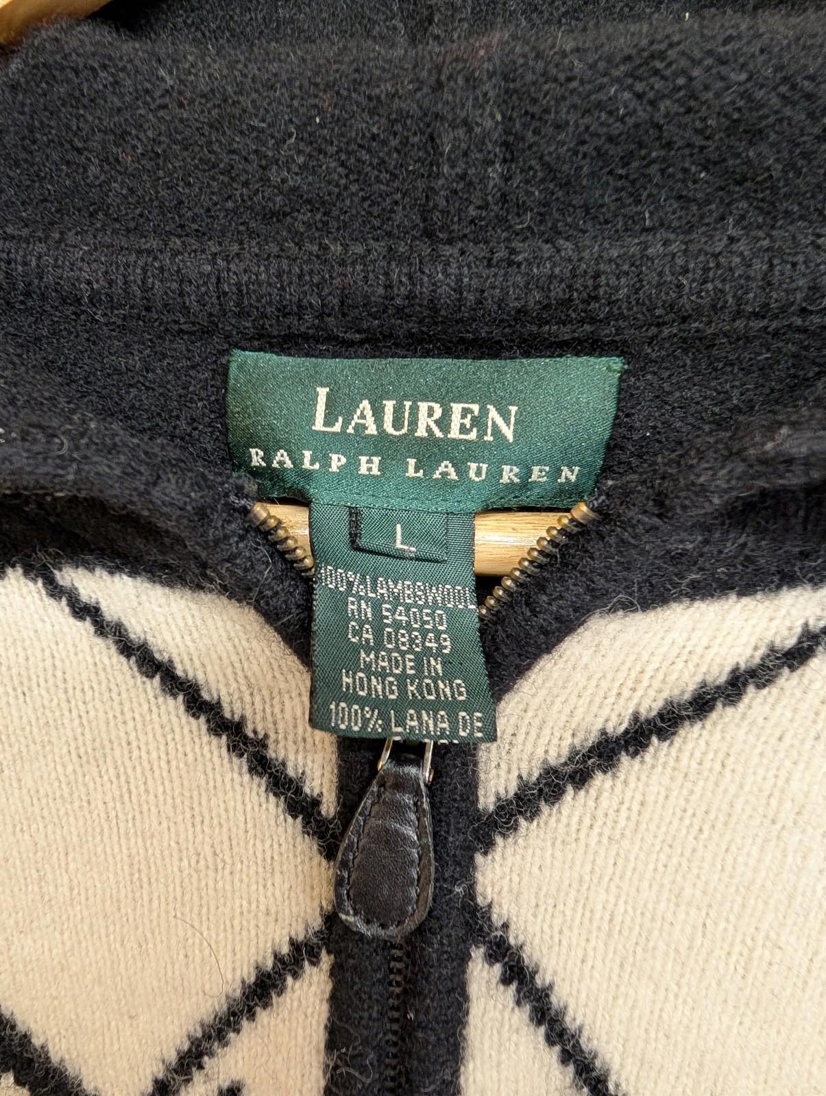 Ralph Lauren Aztec Hoodie Large Women Wool Black White Long-Line Zip Side RRL