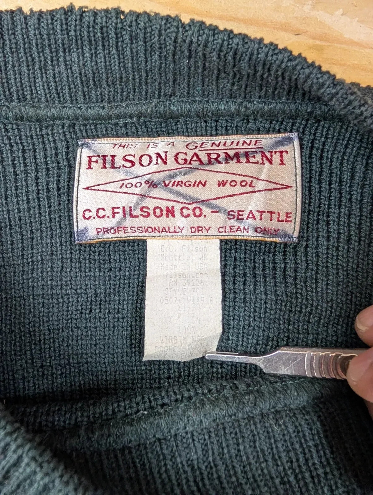 Filson Knitted Guide Jumper Mens XXL Green Wool Sweater Style 701 Made In USA