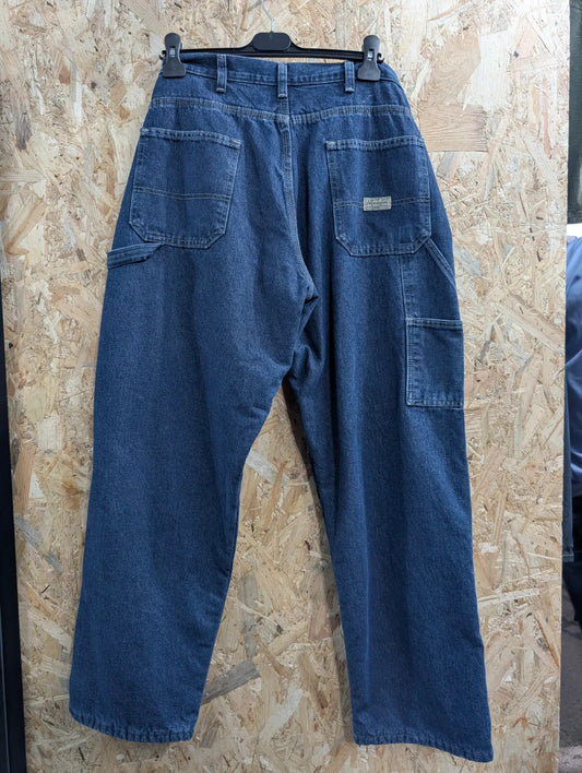 Wrangler Cargo Jeans Mens W34 L32 Blue Denim Workwear Carpenter Fleece Lined