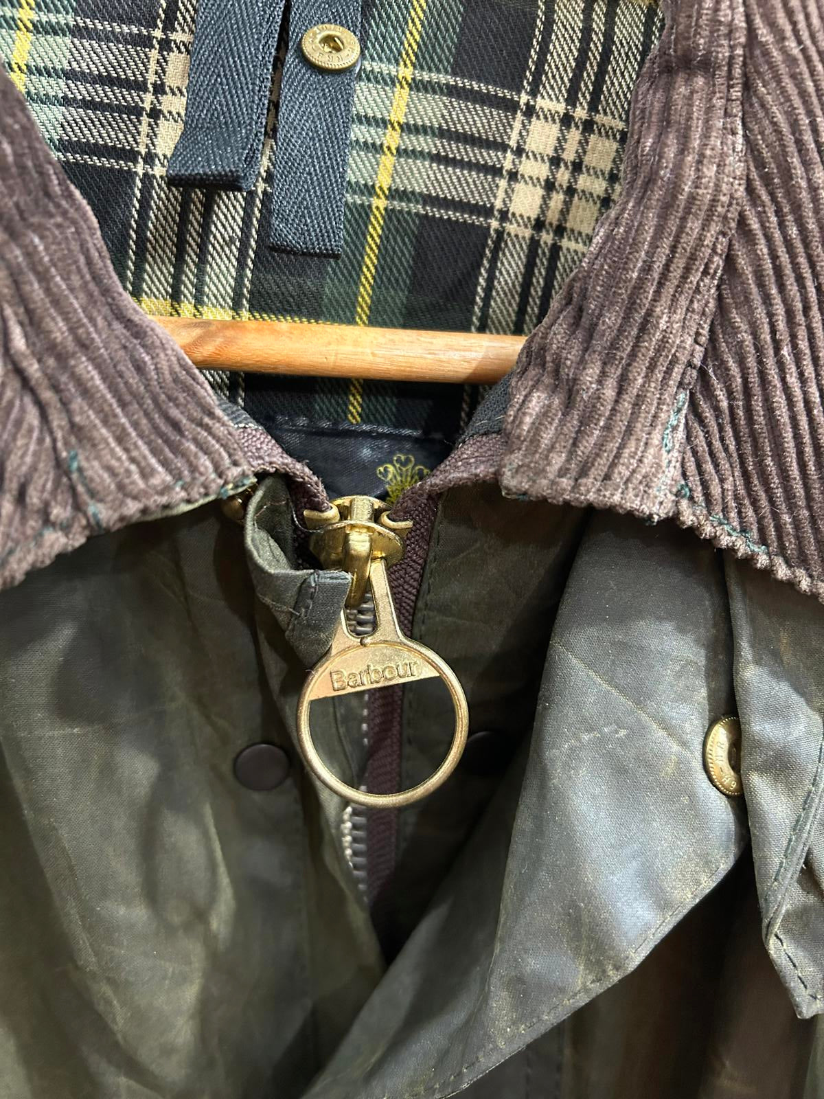 Barbour Border A200 Waxed Cotton Jacket Vintage 80s Olive Green C42 Large