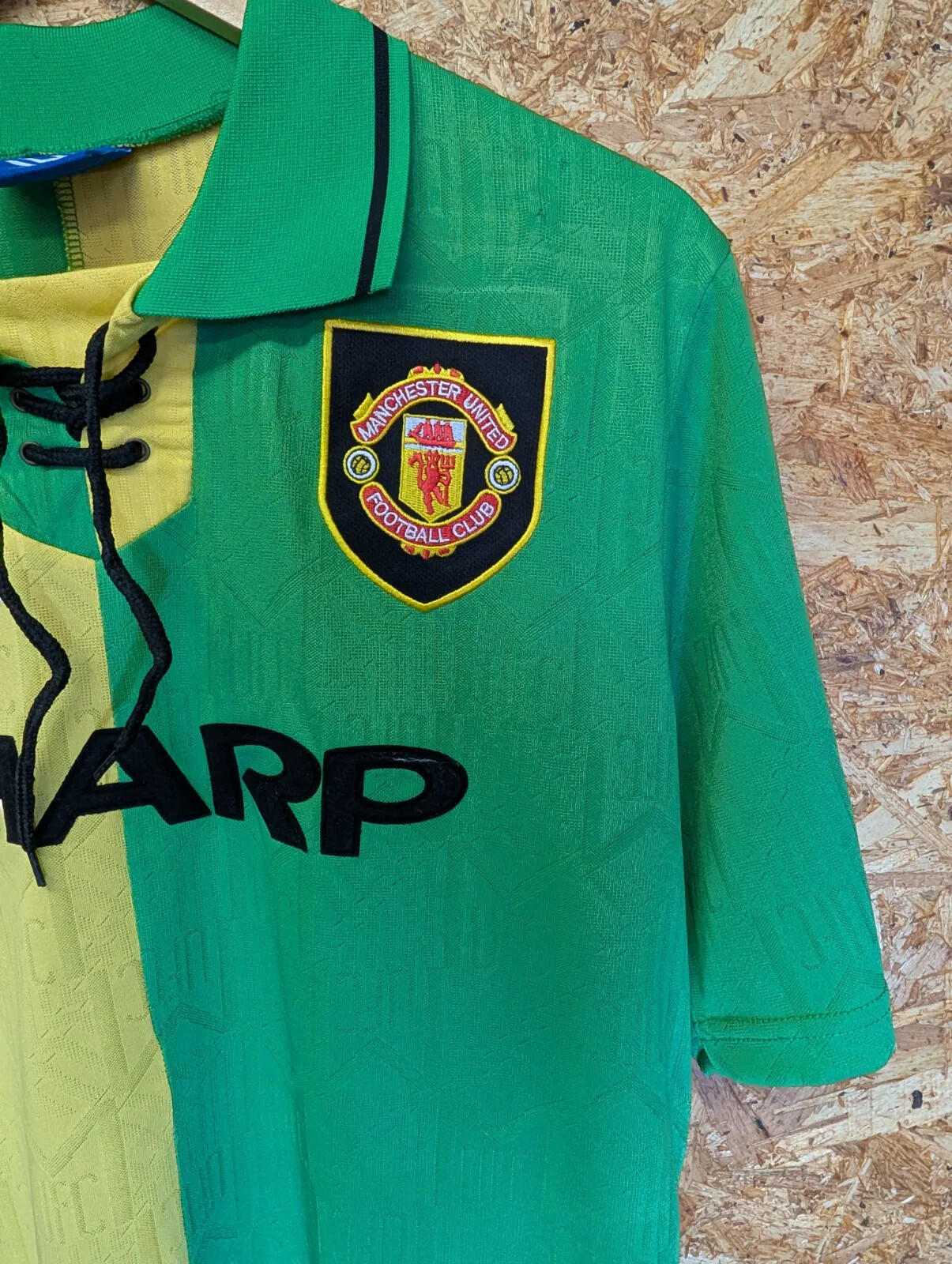 Eric Cantona Era 1992-94 Medium Vintage Green Yellow Man United Shirt Mens Retro
