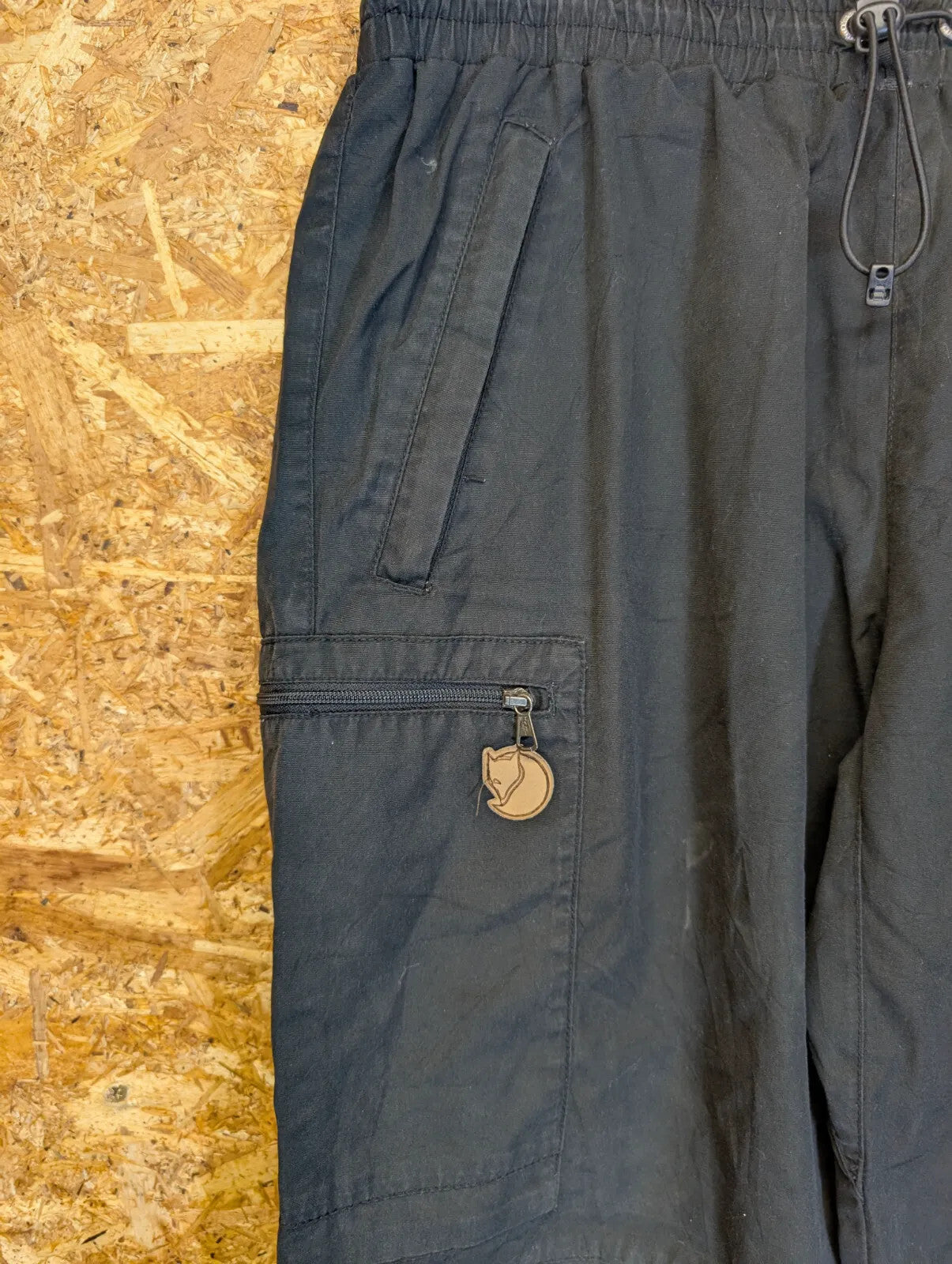 Fjallraven G1000 Cargo Trousers Mens W32 L32 Elastic Waist Black Cotton Hiking