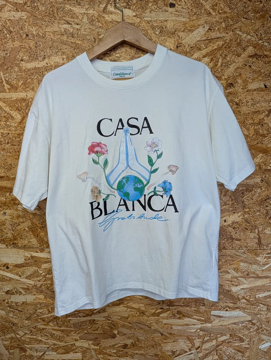 Casablanca Crew Neck T-Shirt Mens Small Oversized White Cotton S/S Tennis Club