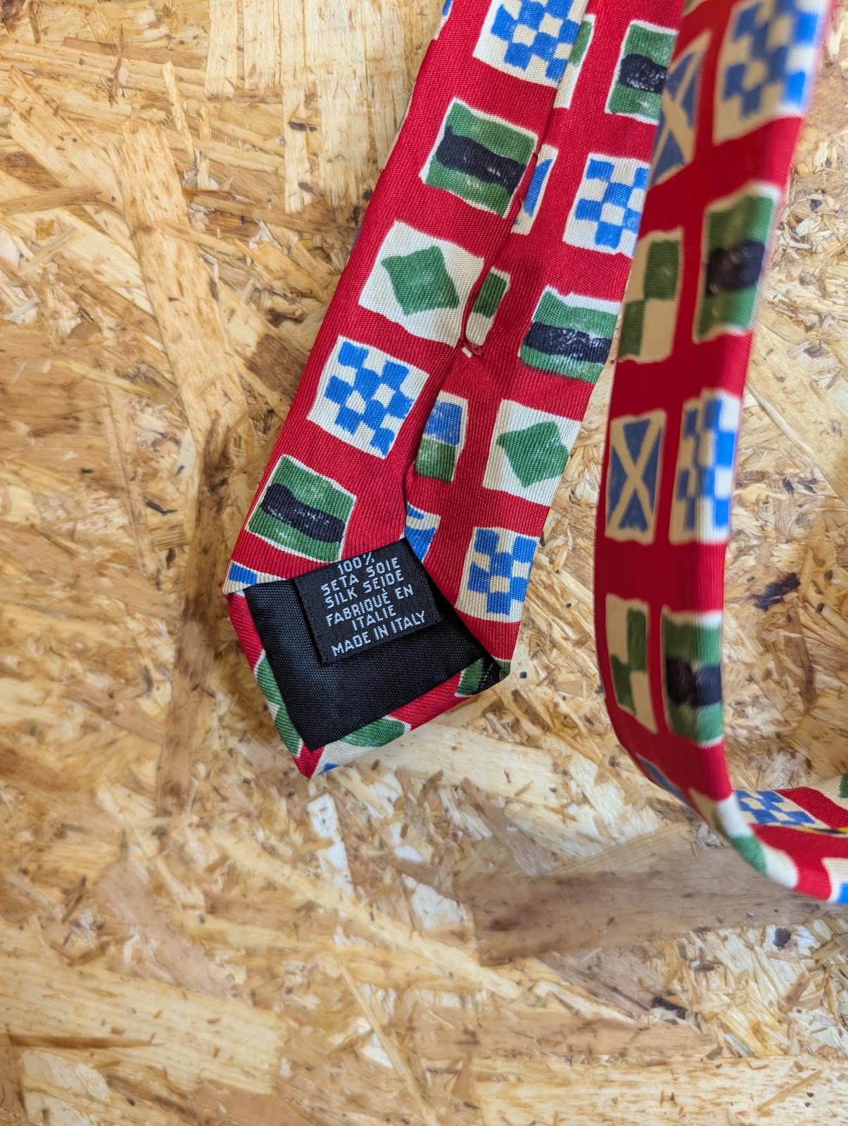 Hugo Boss Silk Tie 58" 148cm Made In Italy Red Nautical Flags Pattern