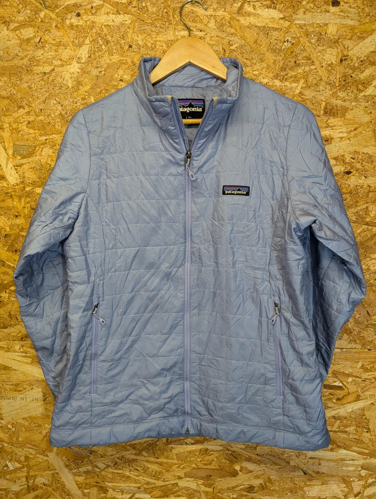 Patagonia Nano Puff Jacket Womens Large Light Blue Purple Quilted Puffer Padded