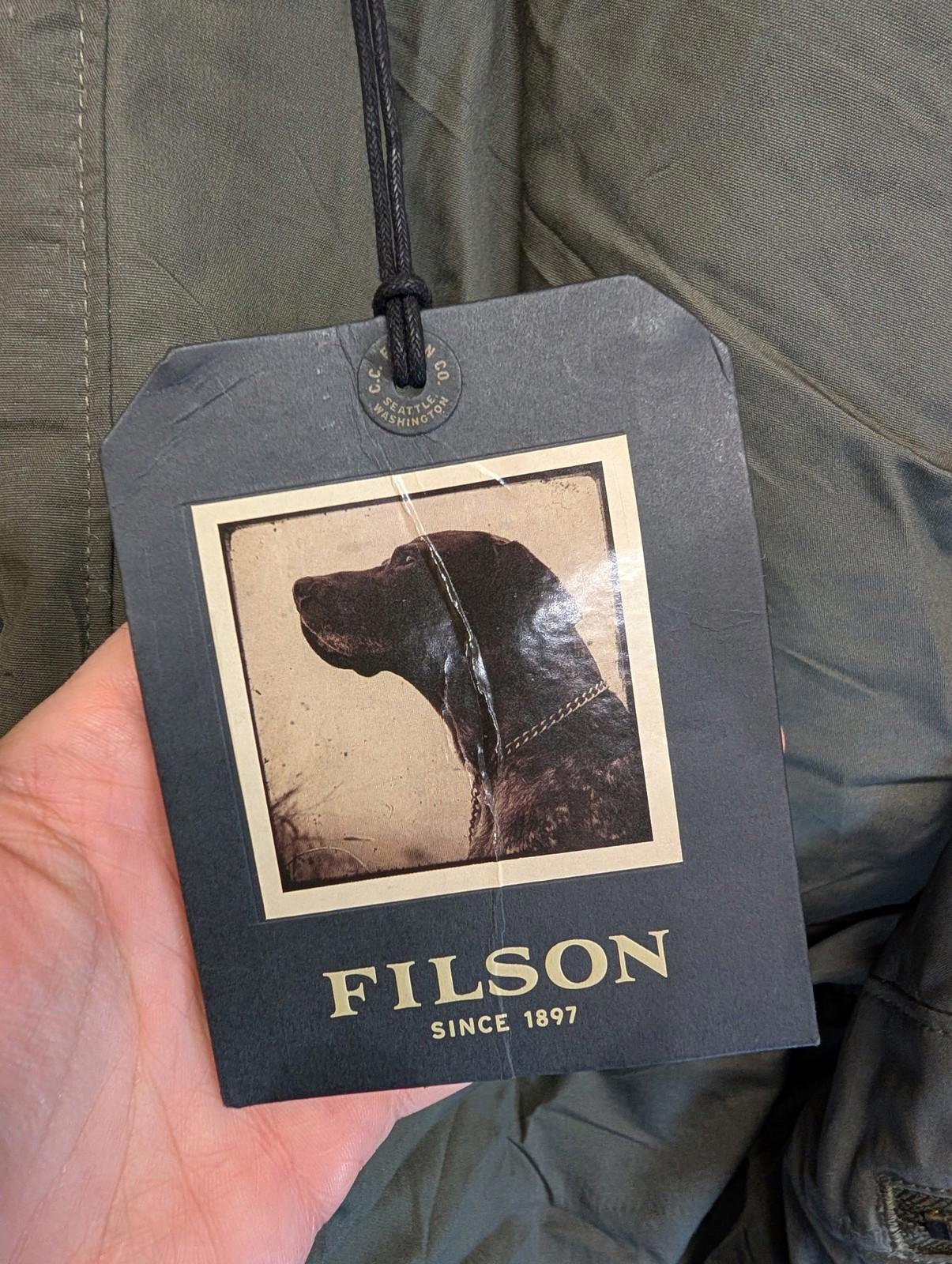 Filson Ranger Insulated Field Jacket Large Men Hooded Green Dry Wax Primaloft