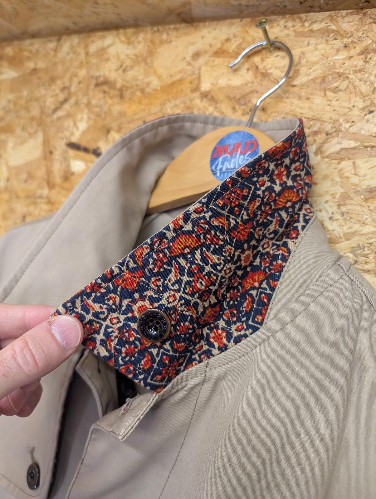 Pretty Green Mac Trench Coat Medium Men Beige Patterned Collar Overcoat