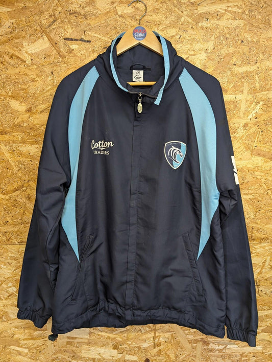 Leicester Tigers Jacket Large Men Cat Training Top Navy Blue Zip Cotton Traders