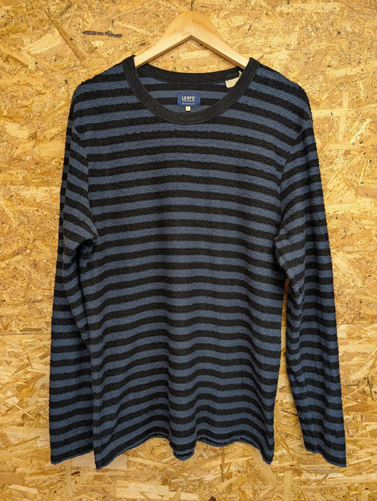 Levis Made & Crafted Jumper Large Men Striped Retro Knit Crew Neck Navy Blue LVC