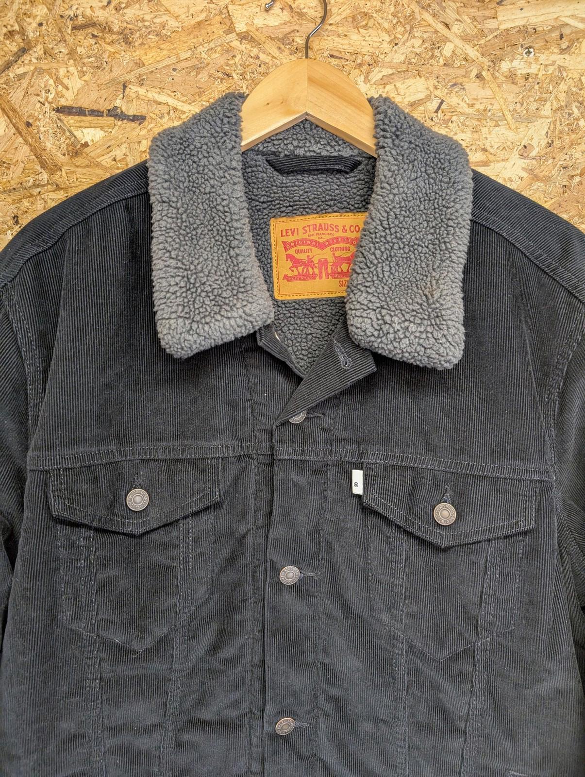 Levis Sherpa Trucker Jacket XL Men Corduroy Black Grey Fleece Lined Borg