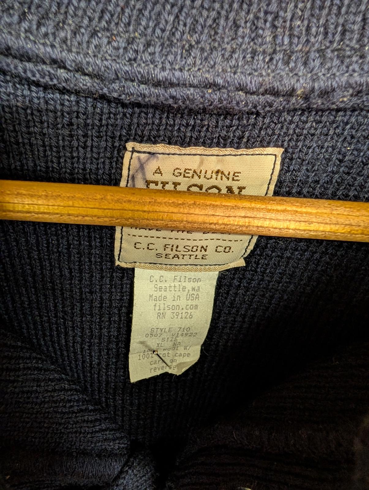 Filson Guide Jumper Mens XL Navy Blue Wool Tin Cloth Sweater Style 710 USA Made