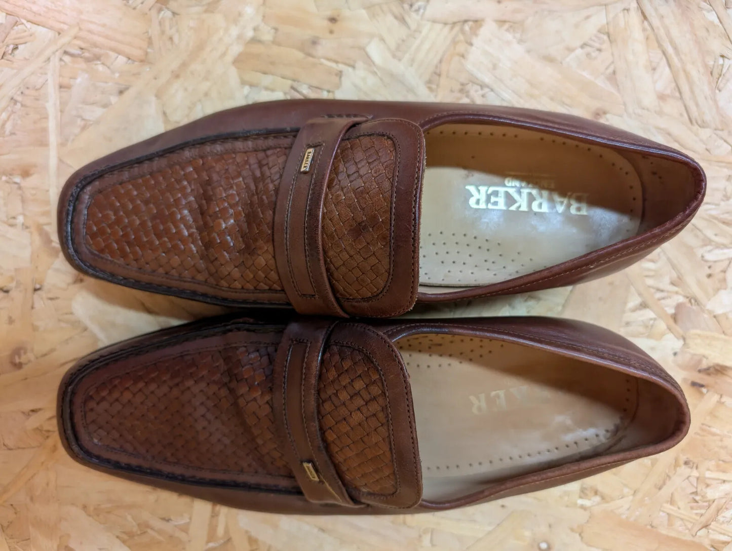 Barker Adrian Loafers Mens UK 9 Brown Leather Braided Leather Woven Slip On