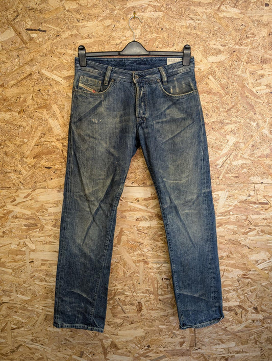 Diesel Kajo W30 L32 Blue Distressed Jeans Regular Fit Straight Leg Button Fly