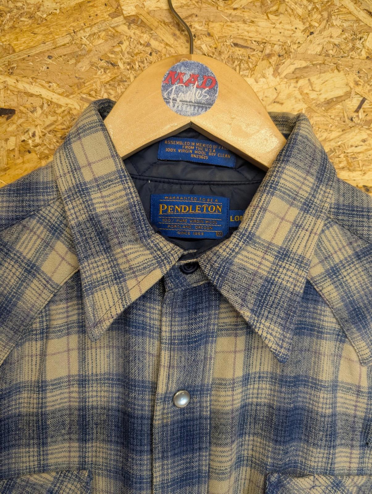 Pendleton Wool Shirt Medium Men Long Sleeve Plaid Western Blue Check Pearl Snap