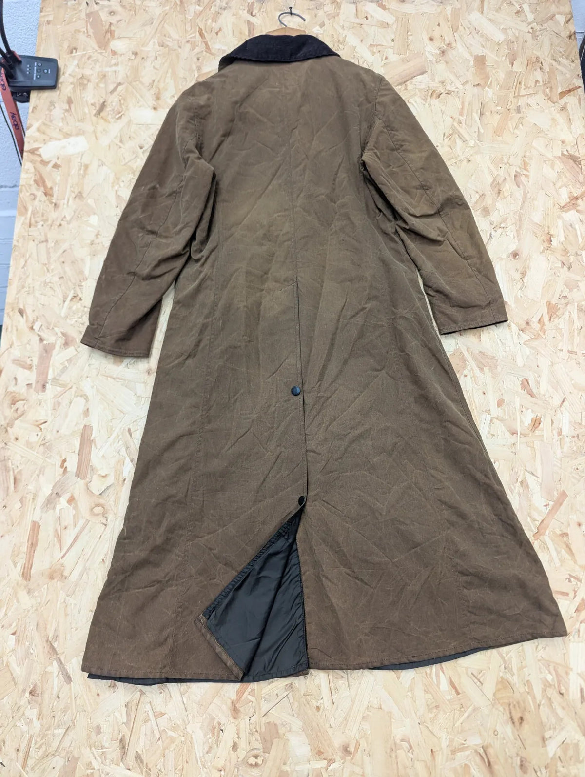 Barbour L50 Wax Coat Womens UK10 Brown Wool Plaid Lining Stockman Full Length