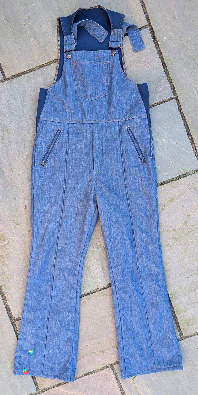Vintage Levis Dungarees 12-14 W34 L30 Overall Navy Blue Denim Zip Size 70s