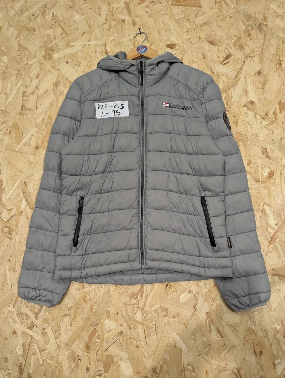 Napapijri Puffer Jacket Mens Medium Grey Quilted Hooded Padded Insulated Coat