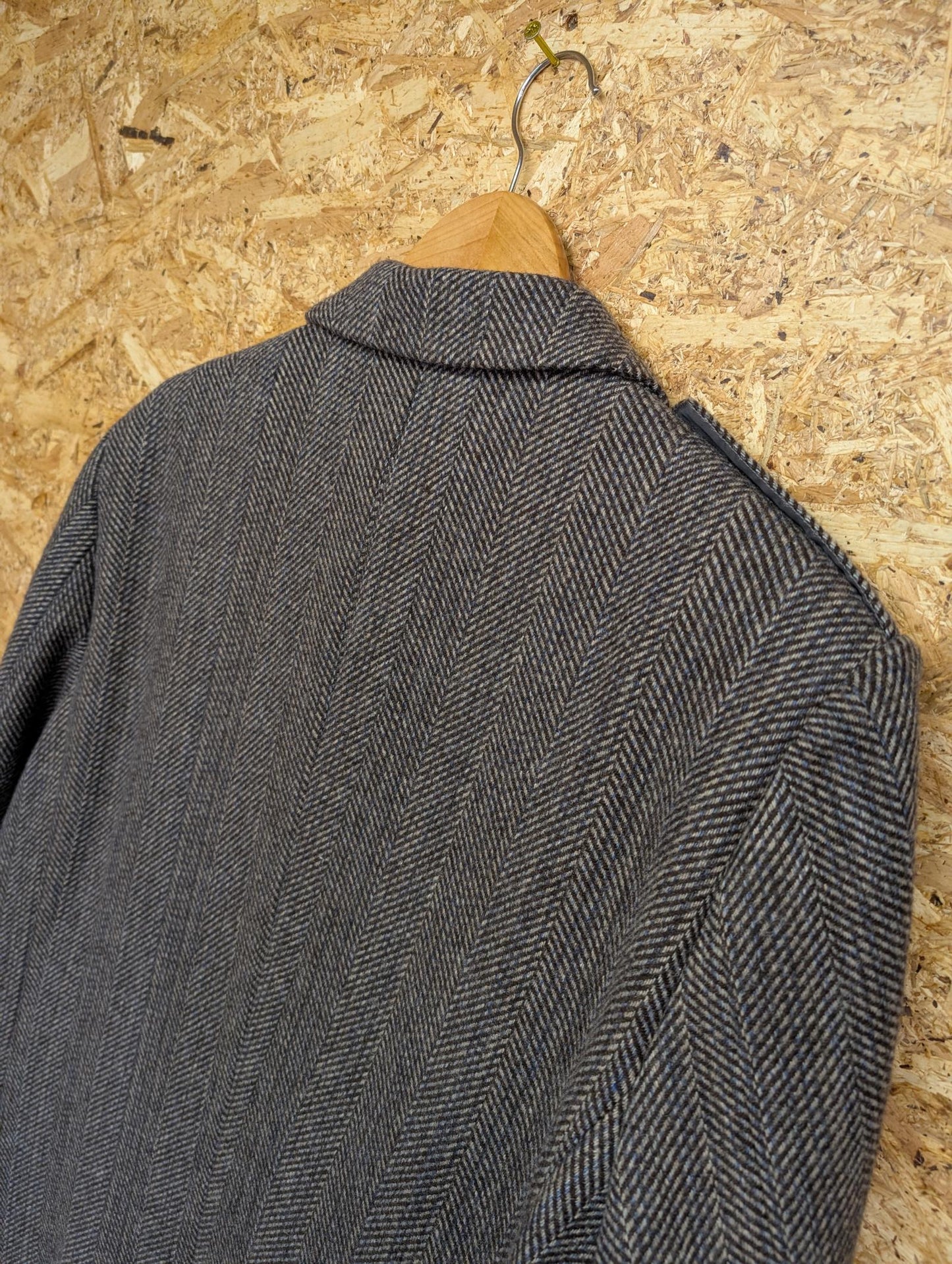 Remus Uomo Coat Mens Size 42 Large Tweed Wool Brown Blue Beige Military