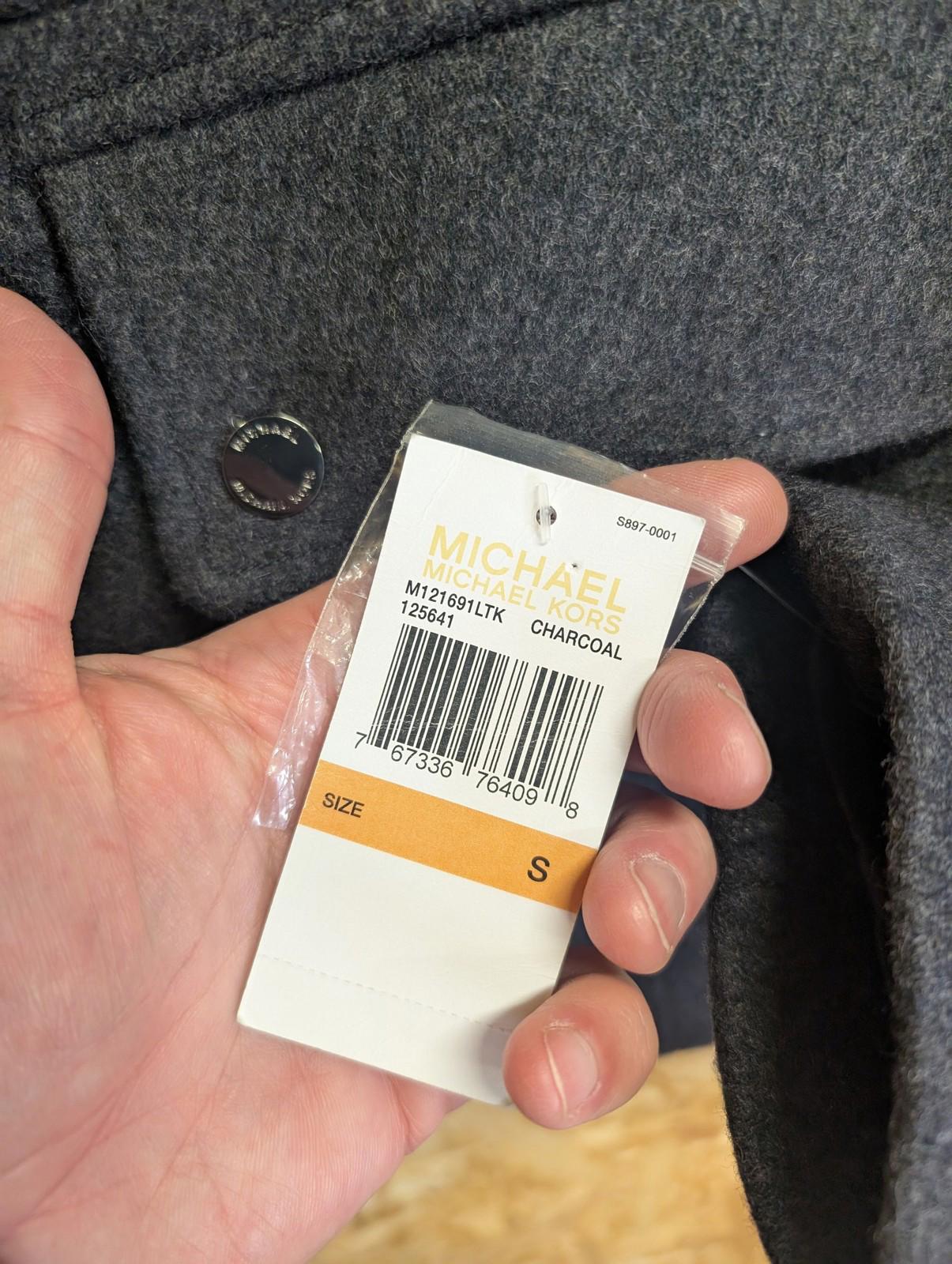 Michael Kors Peacoat Jacket Small Women Faux Leather Trim Charcoal Wool Blend