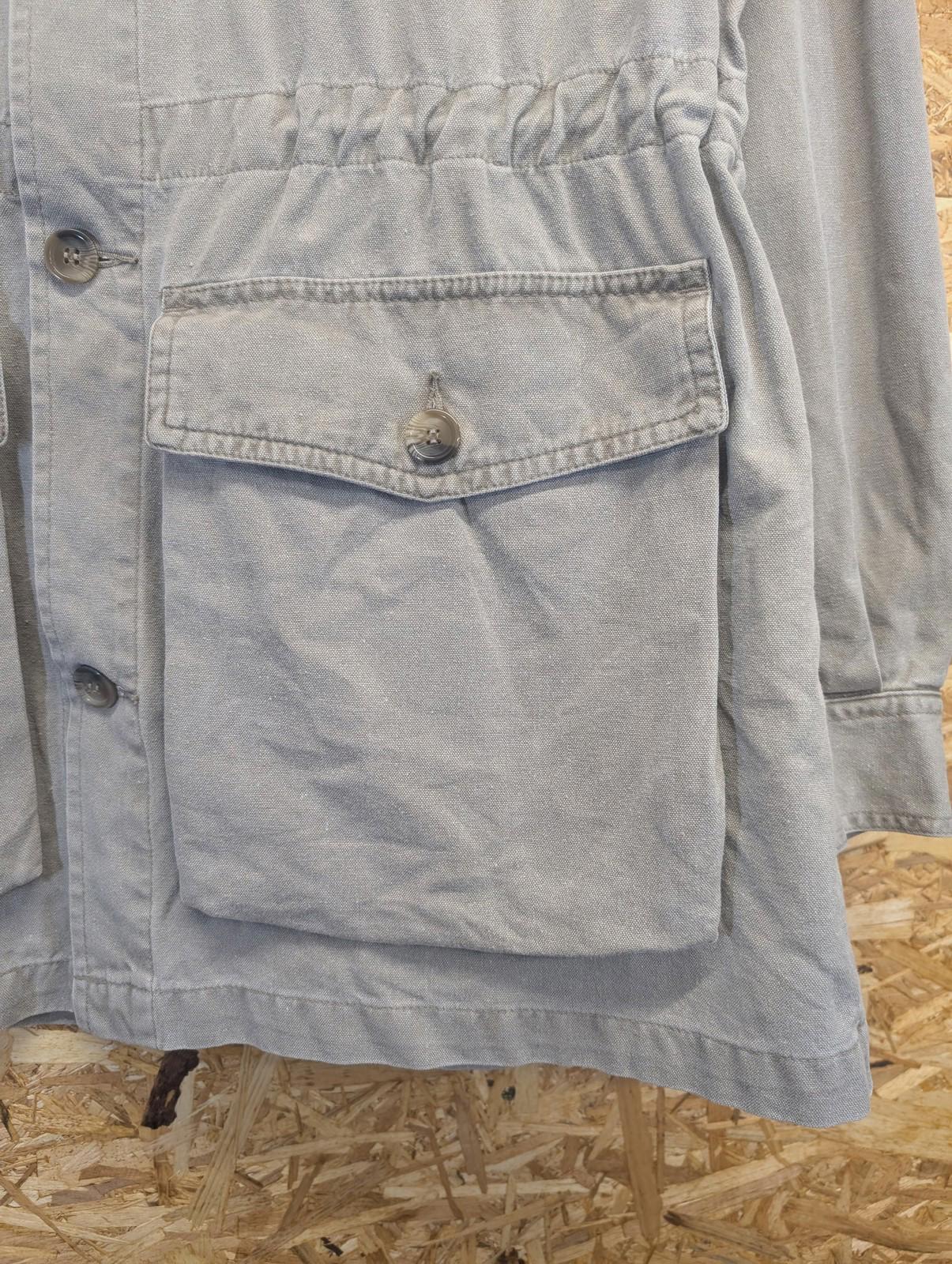 Cabelas Safari Chore Jacket Large Men USA Button Pockets Epaulettes Grey Khaki