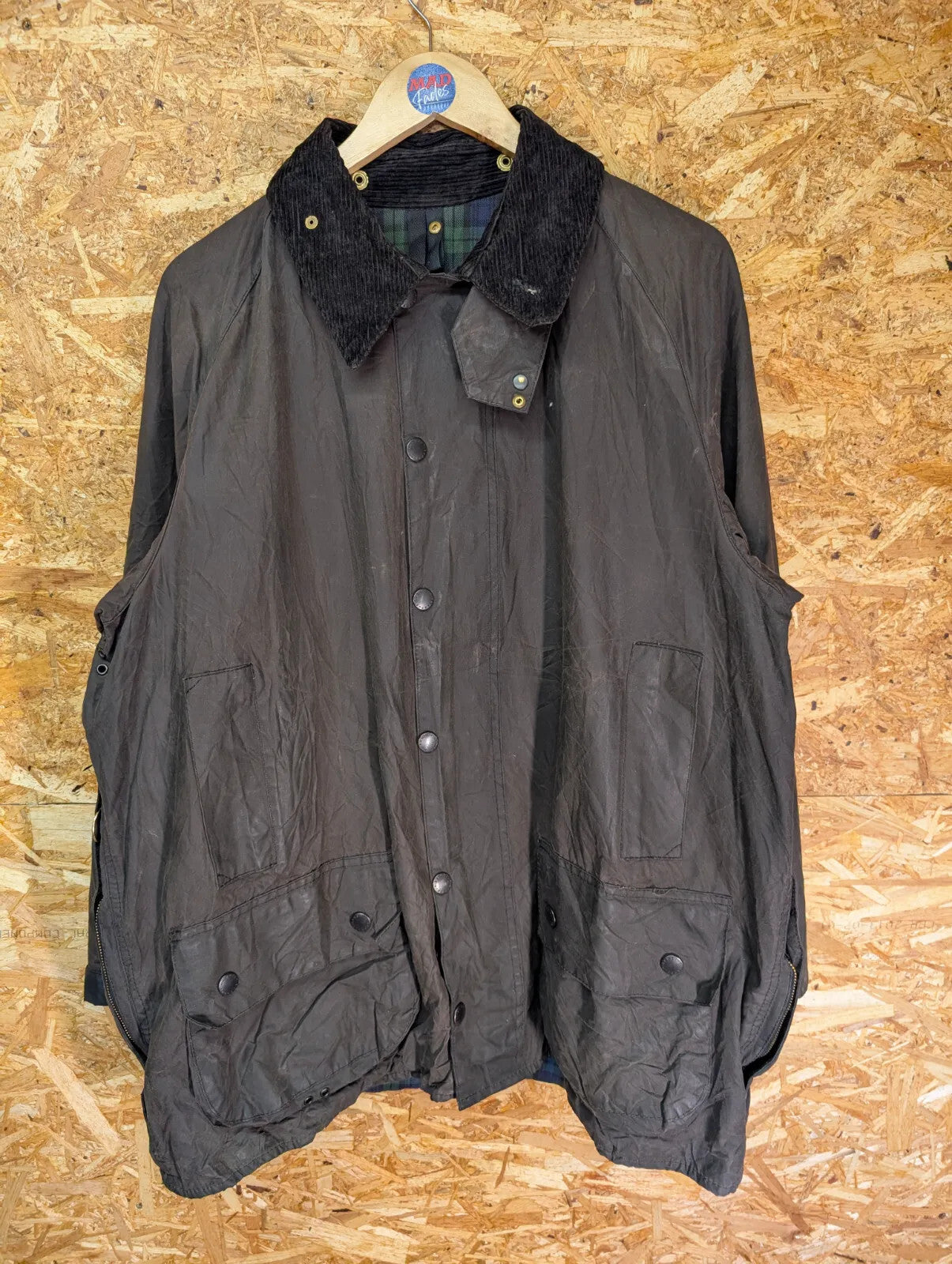 Vintage 90s Barbour A145 Beaufort Wax Jacket XL C44 112cm Black Cotton Checked