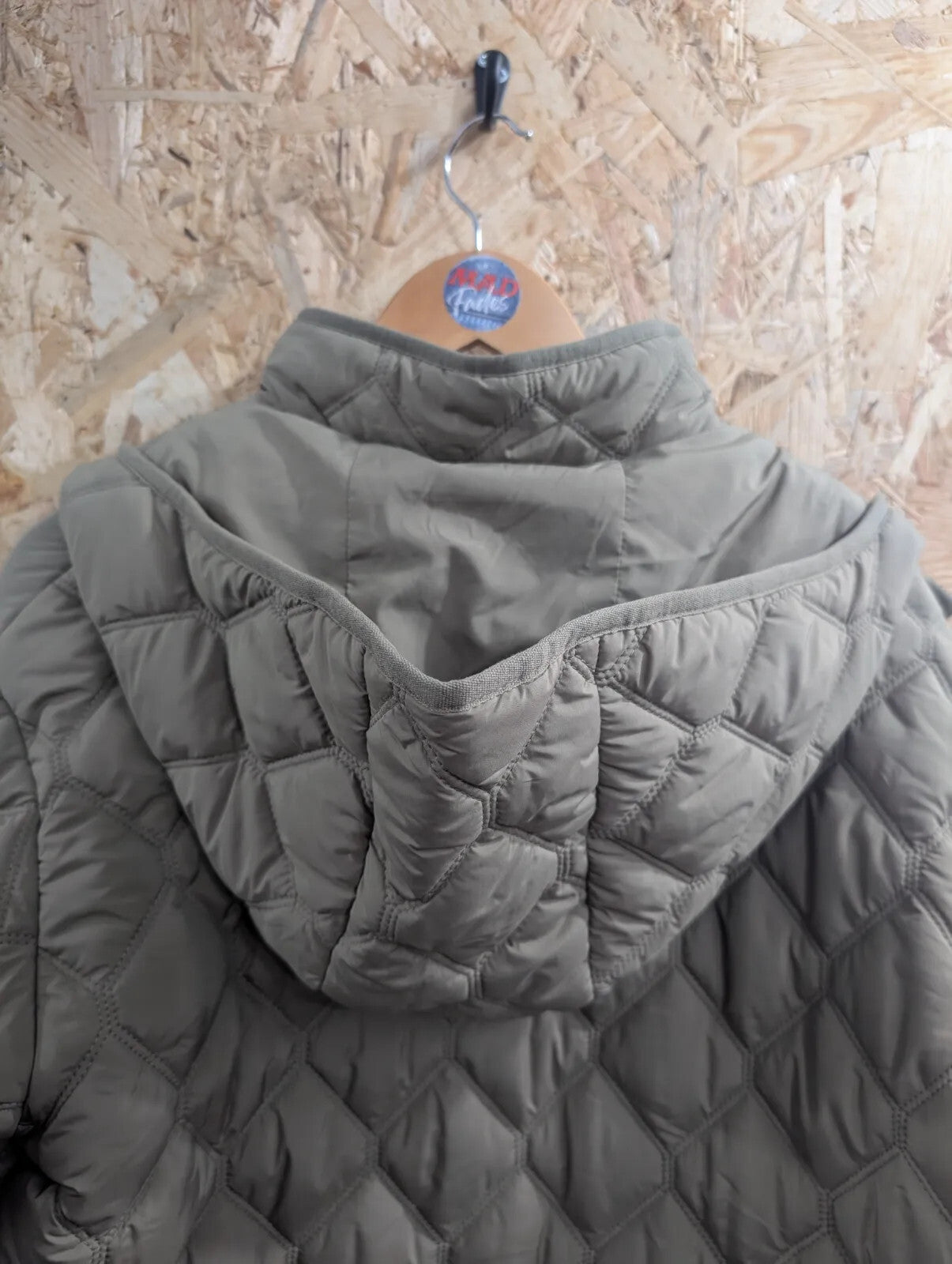 Mint Velvet Coat Womens Small Quilted Hooded Khaki Green Padded Parka 2-Layers