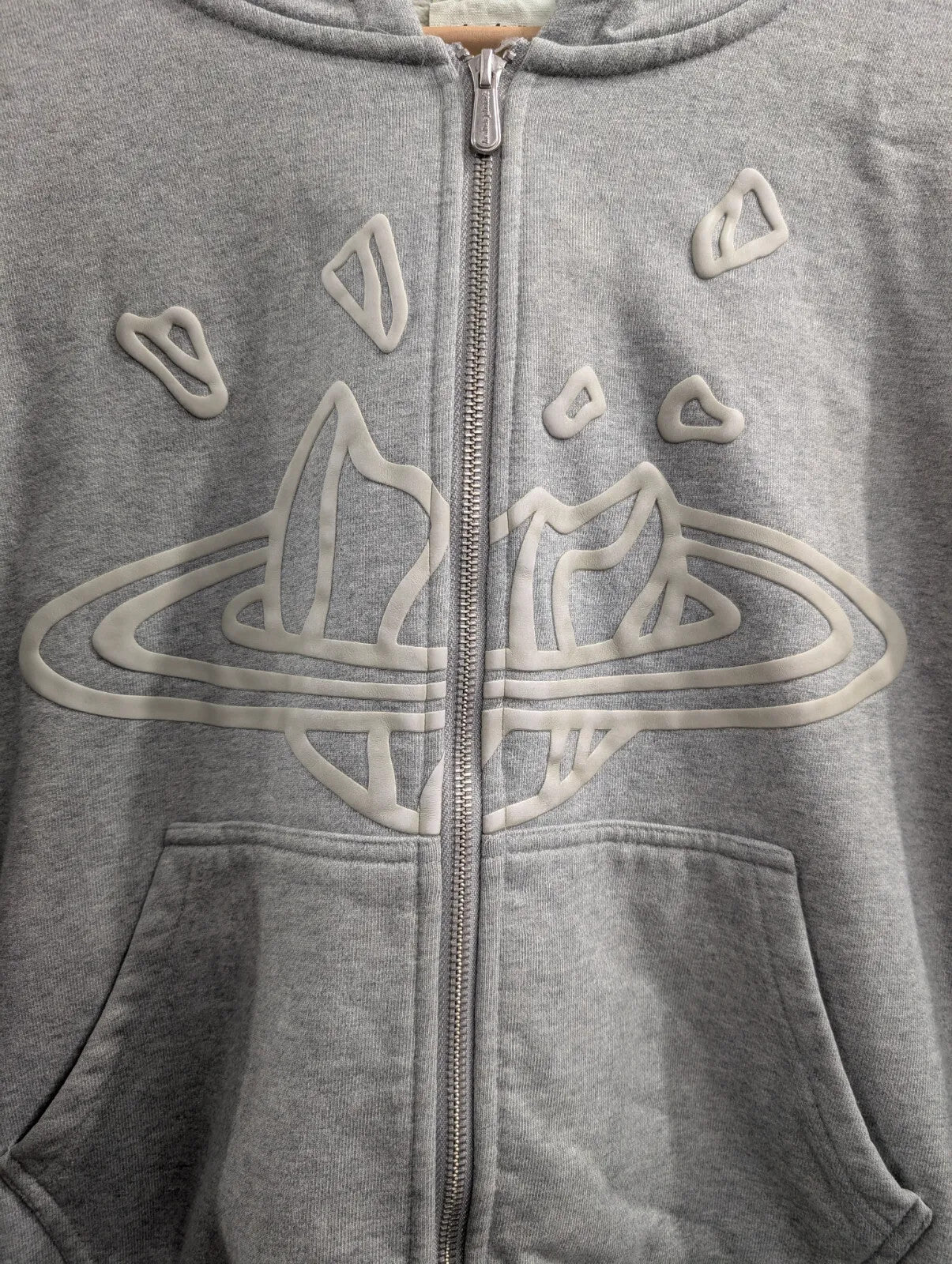 Broken Planet Zip Hoodie Womens XS Grey Oversized Organic Cotton Zip Puff Logo