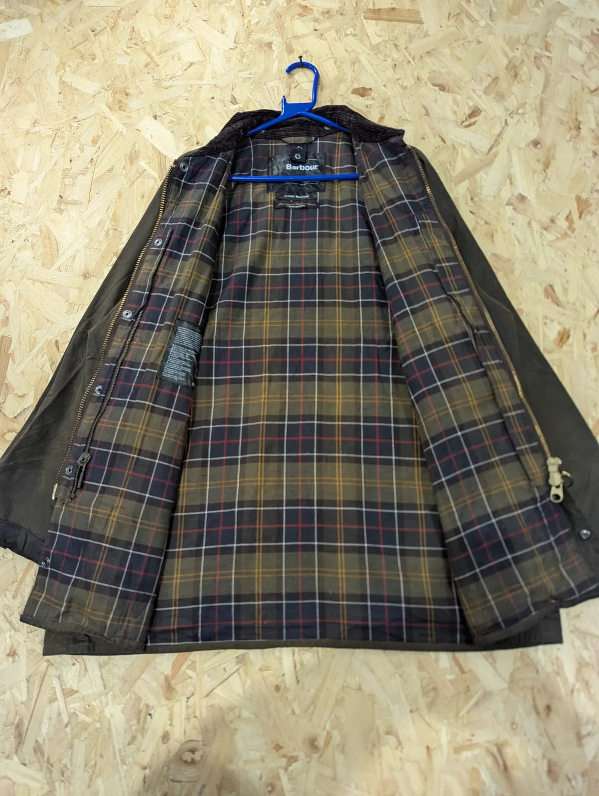 Barbour Bedale Wax Jacket Mens XL Green Cotton Tartan Lined Corduroy Collar