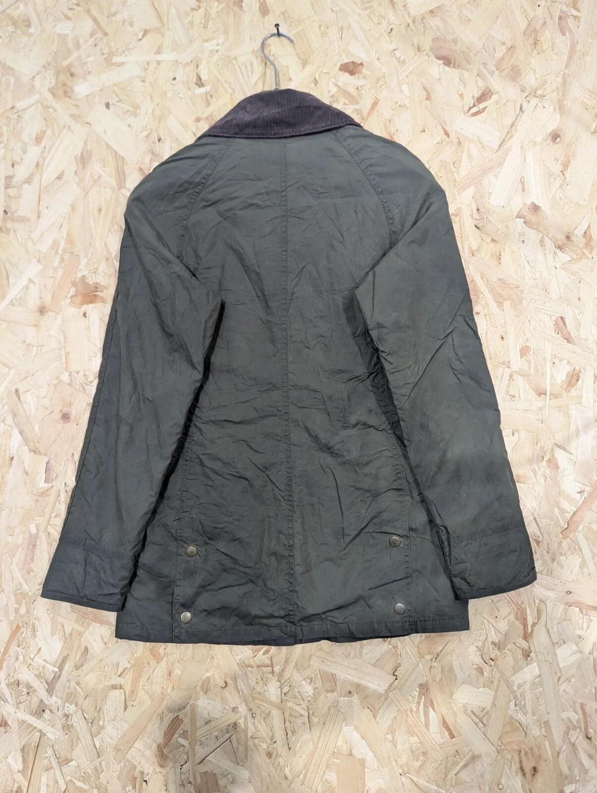Barbour Beadnell Wax Jacket Womens UK6 Olive Green Cotton Tartan Cord Collar