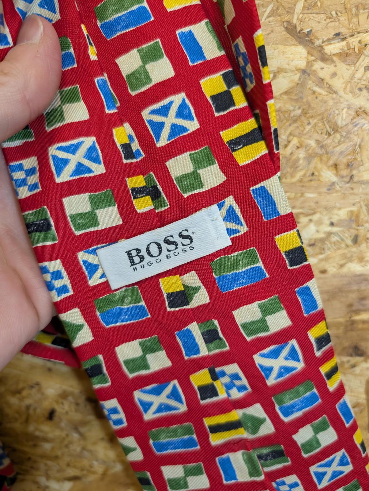 Hugo Boss Silk Tie 58" 148cm Made In Italy Red Nautical Flags Pattern