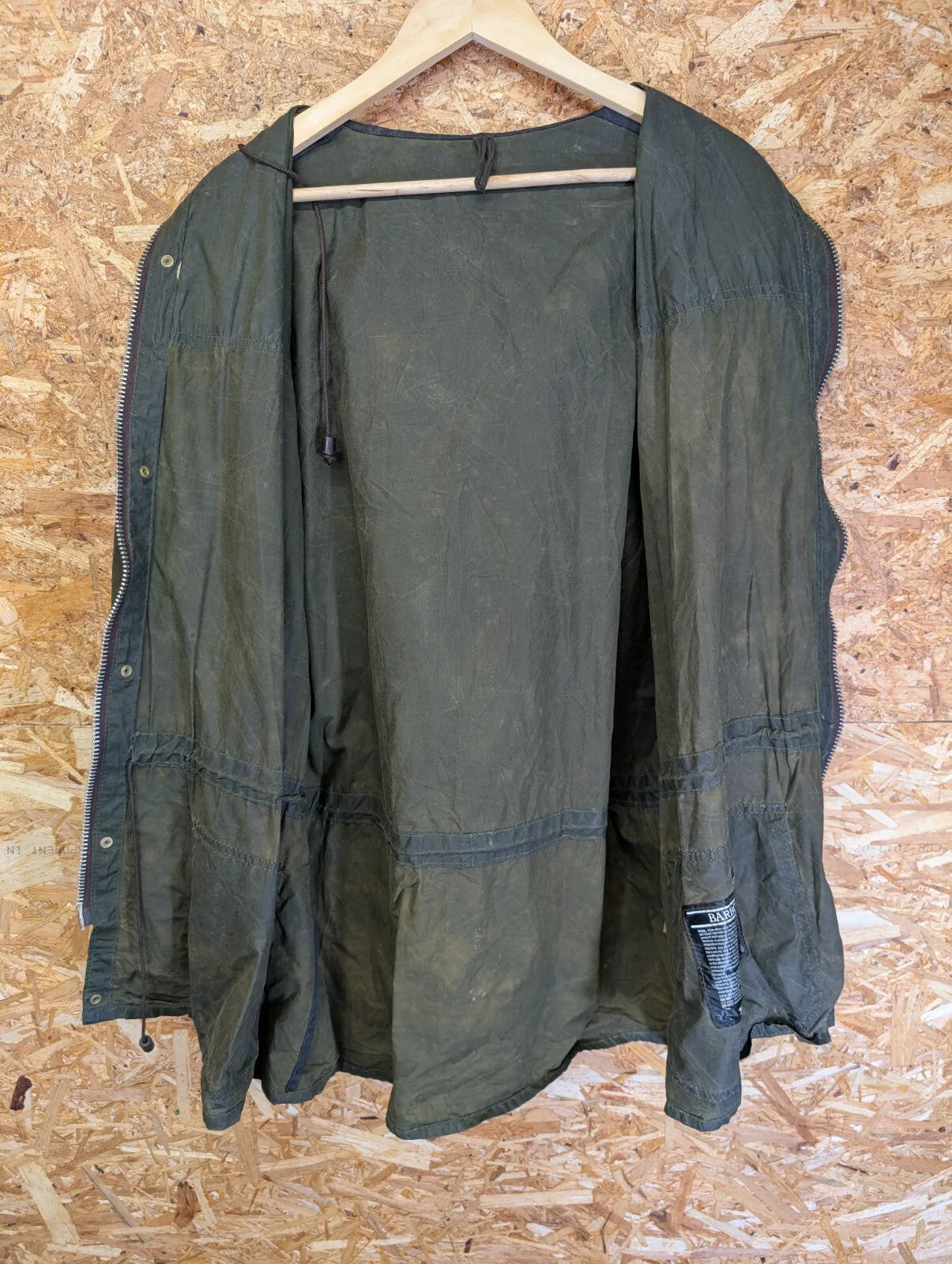 Vintage Barbour Wax Hooded Durham Jacket Men XL Green Cotton 2 Crest Warrant 80s