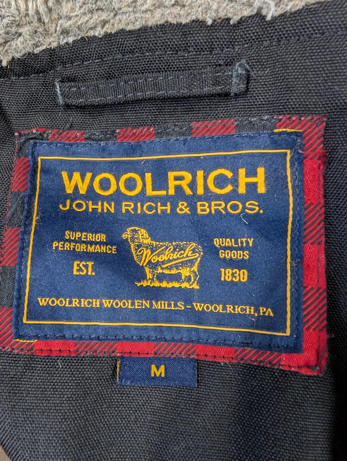 Woolrich Hooded Bomber Jacket Mens Medium Black Thermolite Canvas Fleece Snorkel
