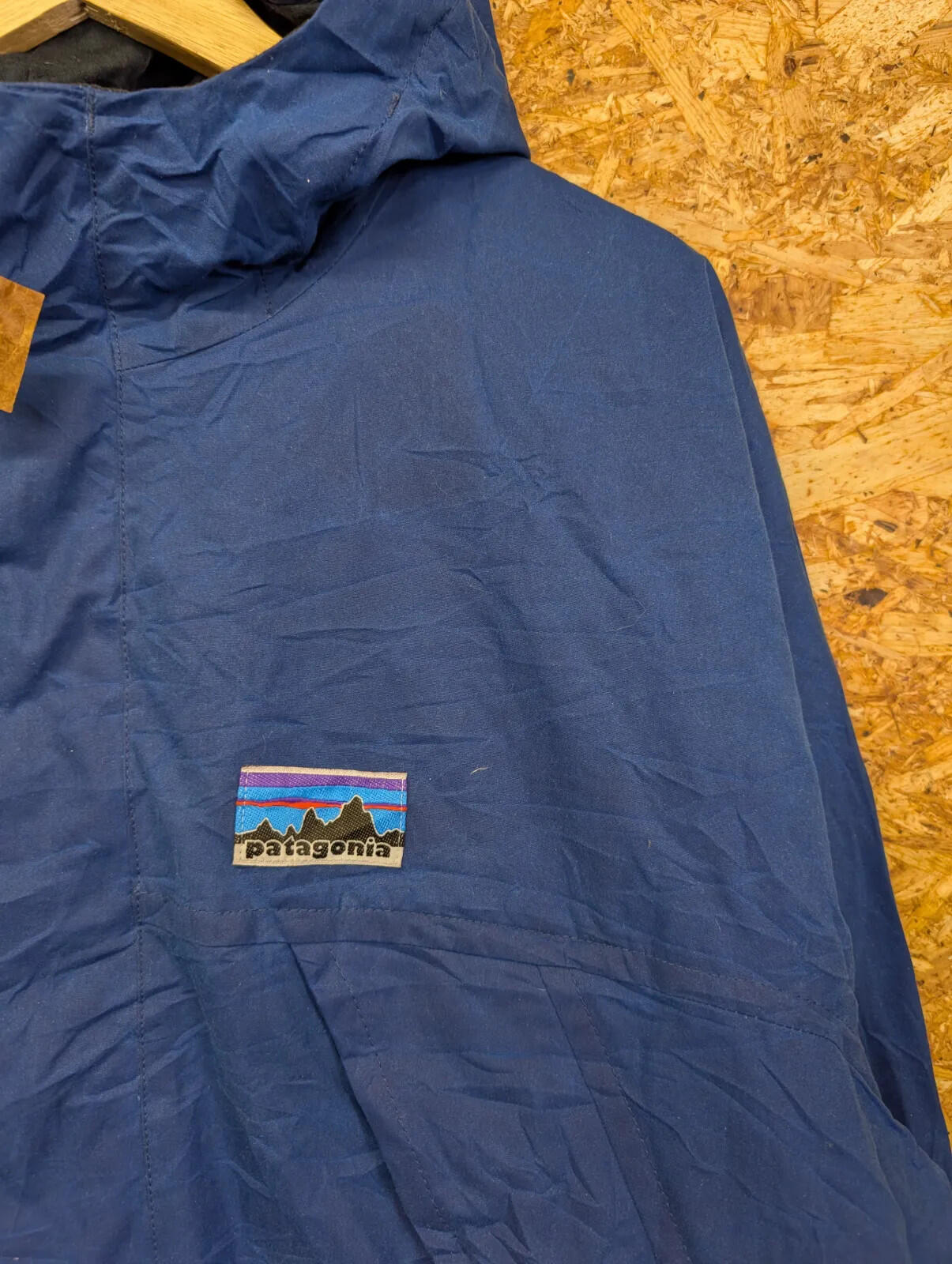 Patagonia Waxed Cotton Hooded Jacket Mens XL Blue Full Zip Pockets Outdoor