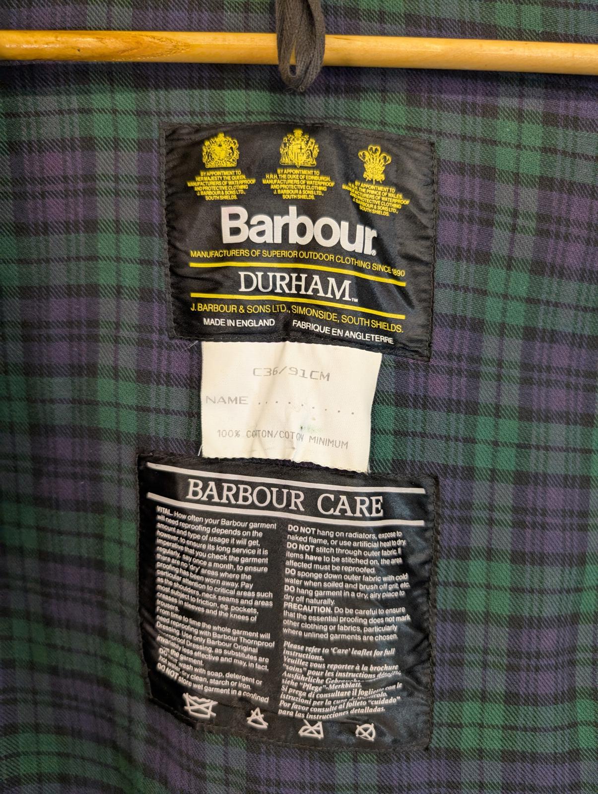 Barbour A6 Lined Durham C36 91cm Vintage Wax Jacket 90s Falklands Rare Hood