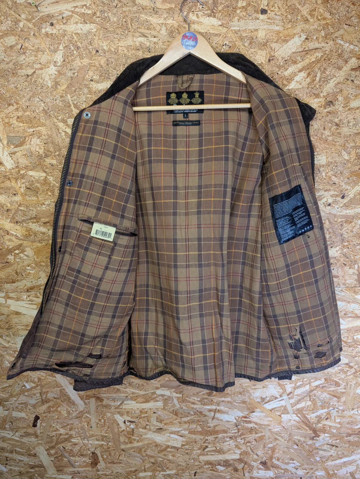 Barbour A417 Utility Wax Jacket Mens Large Brown Cotton Cord Collar Pockets
