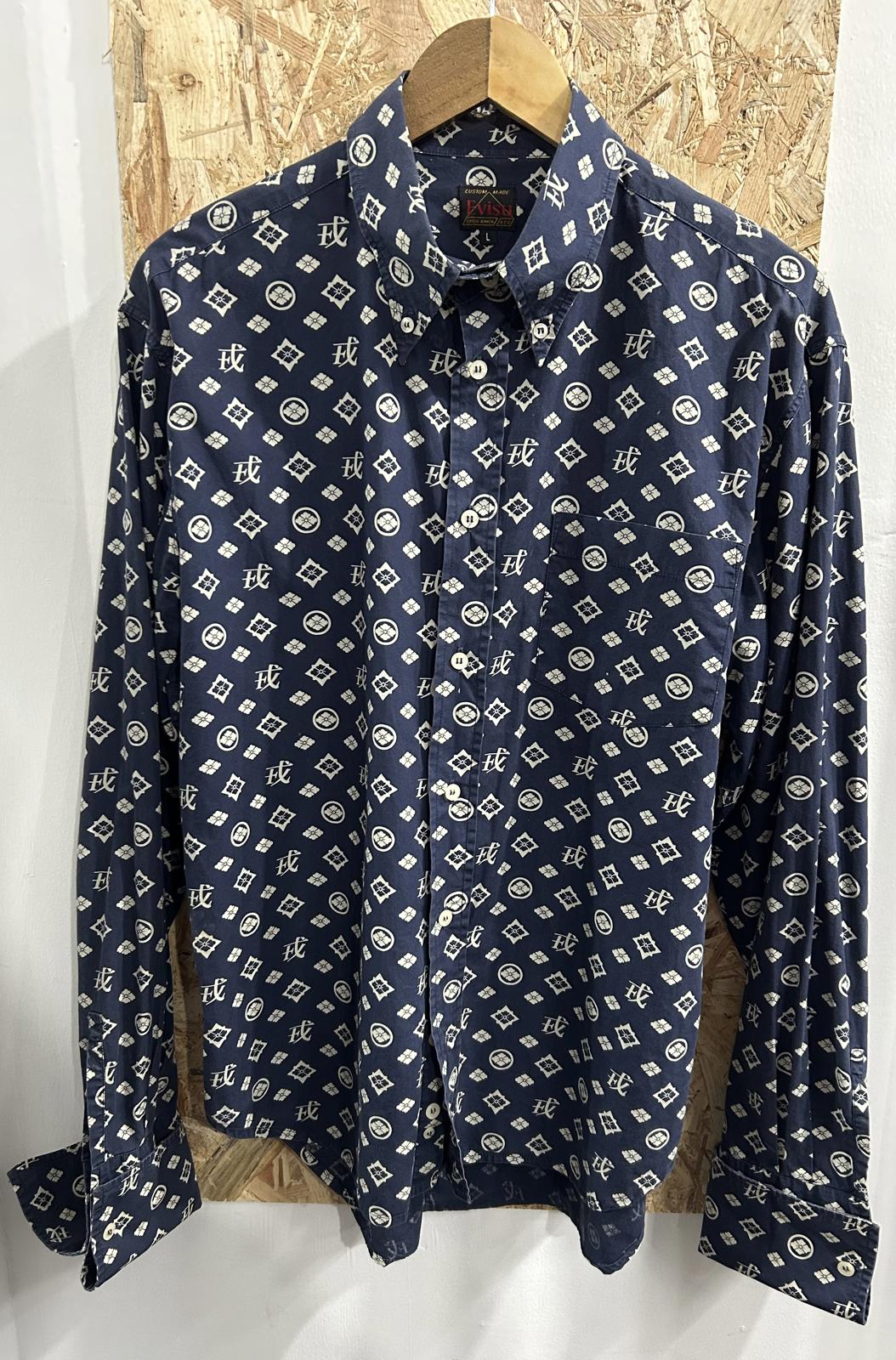 Evisu Shirt Large Blue Check Long Sleeve Cotton Vintage Y2K