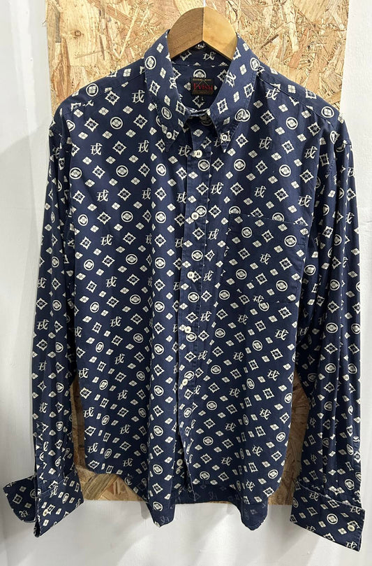 Evisu Shirt Large Blue Check Long Sleeve Cotton Vintage Y2K