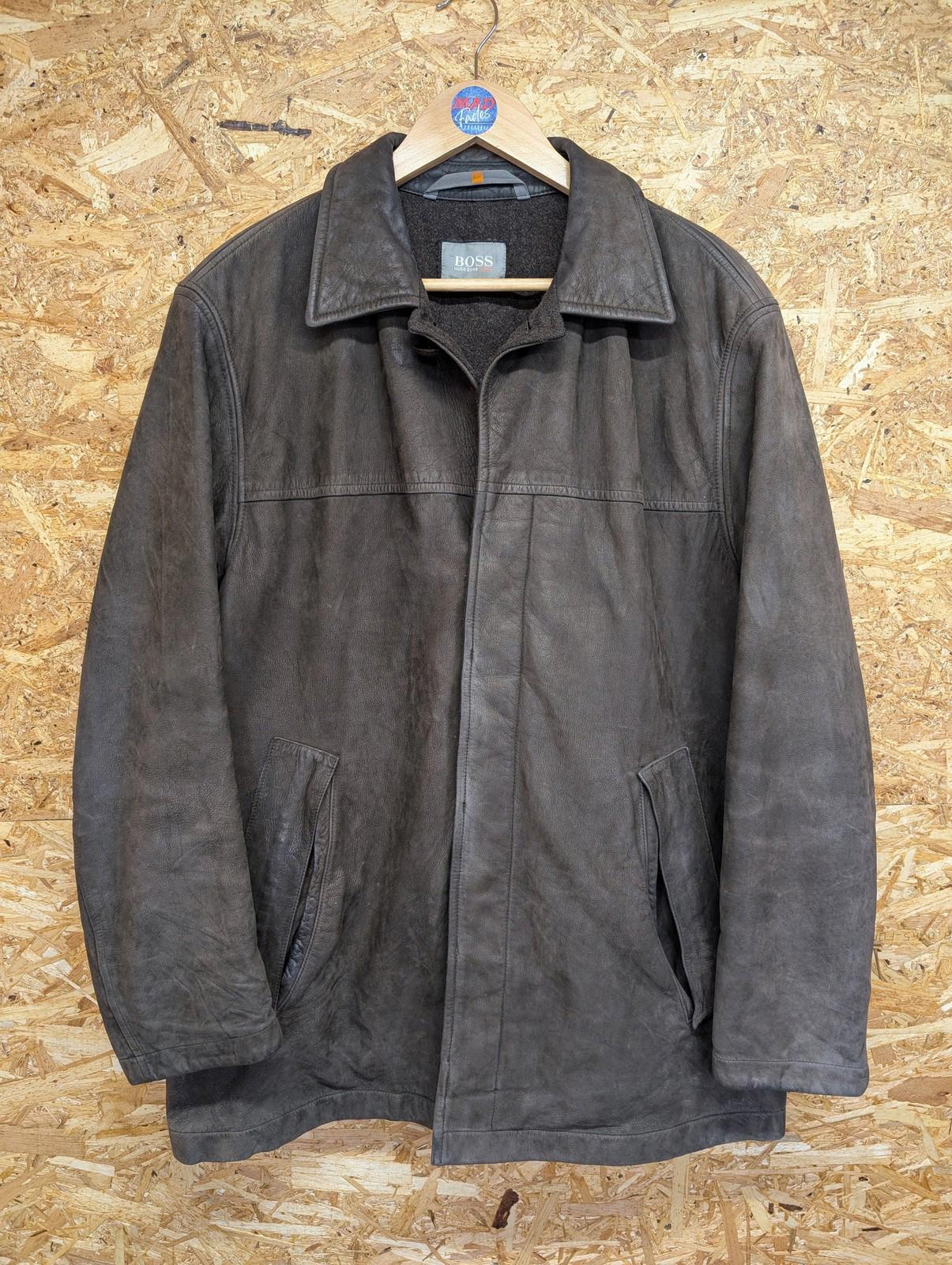 Hugo Boss Vintage Jacket Large 42 Men EU 52 Leather Nubuck Brown Wool Lined Coat