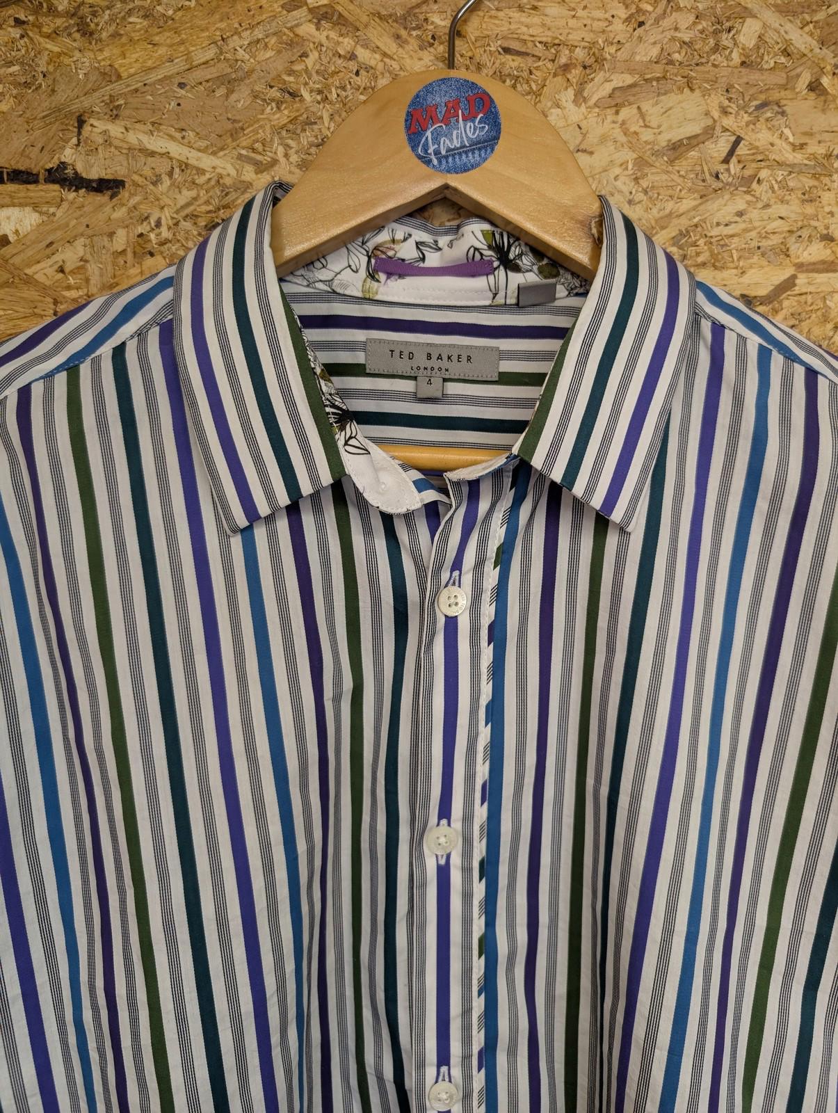 Ted Baker Shirt Mens Size 4 Large London Striped Long Sleeve French Floral Cuffs