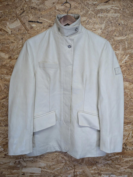 Belstaff Jacket Size 14 Women 42 Leather Italy Cream Beige Vintage Cafe Racer