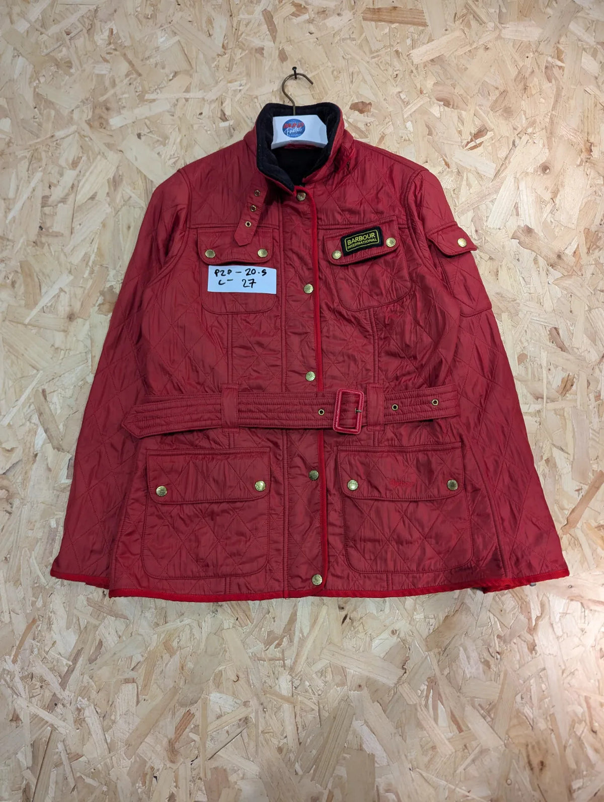 Barbour International Quilted Jacket Womens UK12 Red Diamond Polar Padded Belted