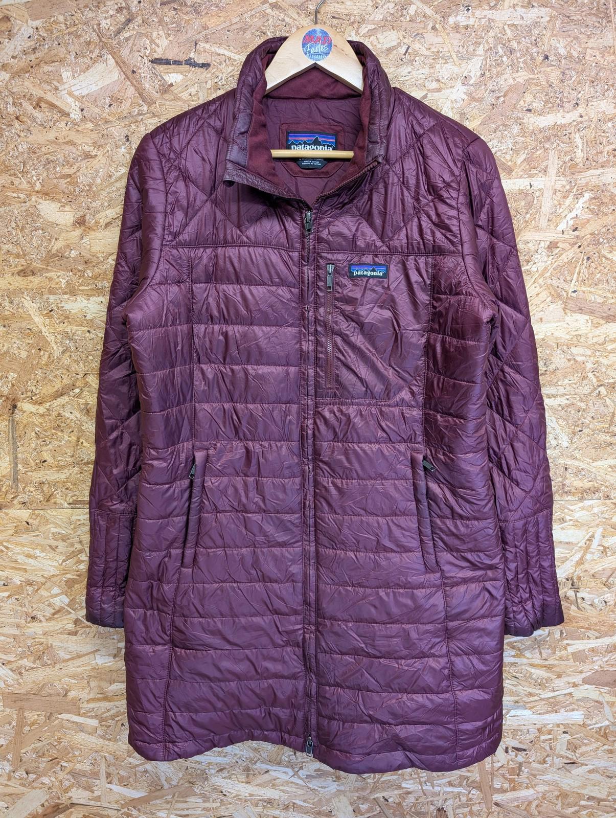 Patagonia Radalie Parka Women Large Burgundy Nano Puff Long-Line Quilt Full Zip