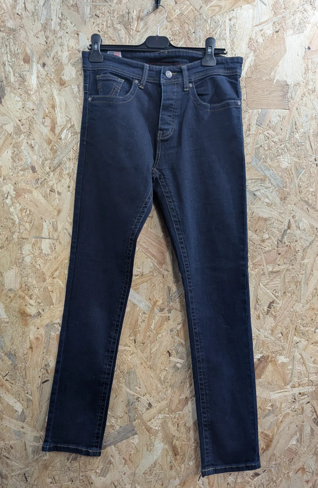 True Religion Slim Jeans Mens W32 L32 Navy Blue Straight Denim Button USA Made
