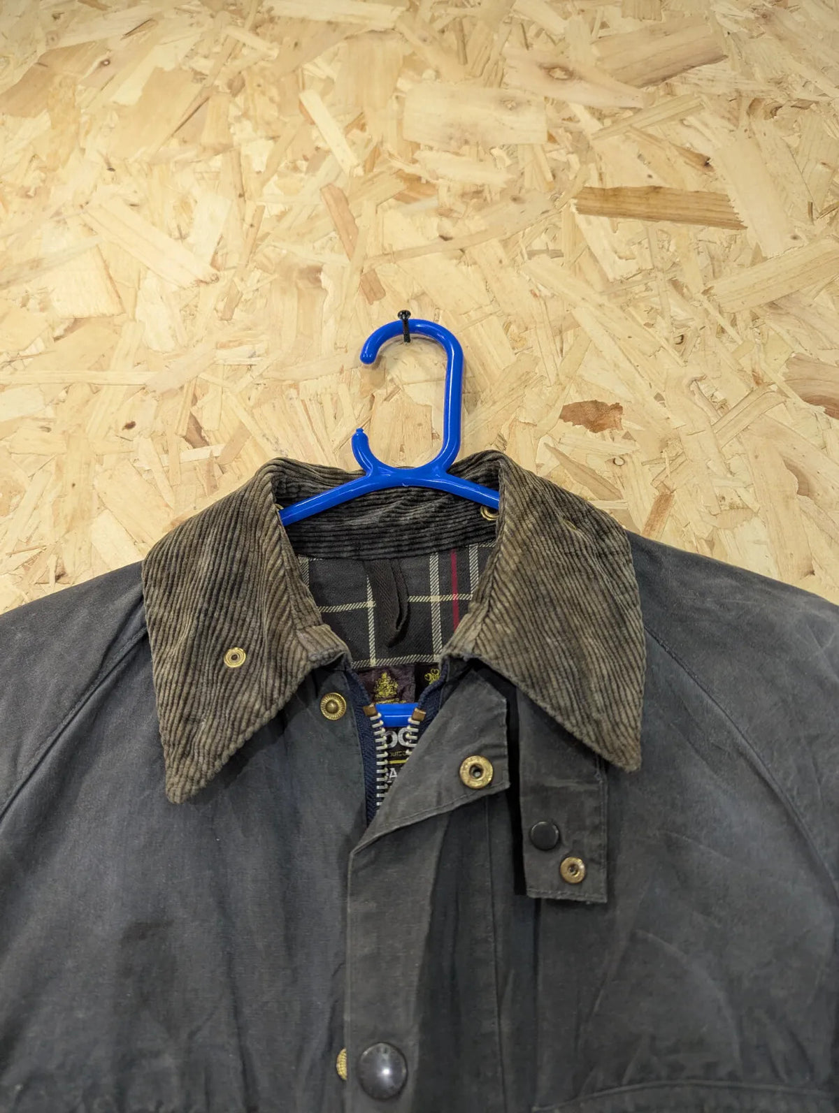 Vintage Barbour Bedale Wax Jacket Men XS C34 Navy Blue Cotton Tartan 80s England