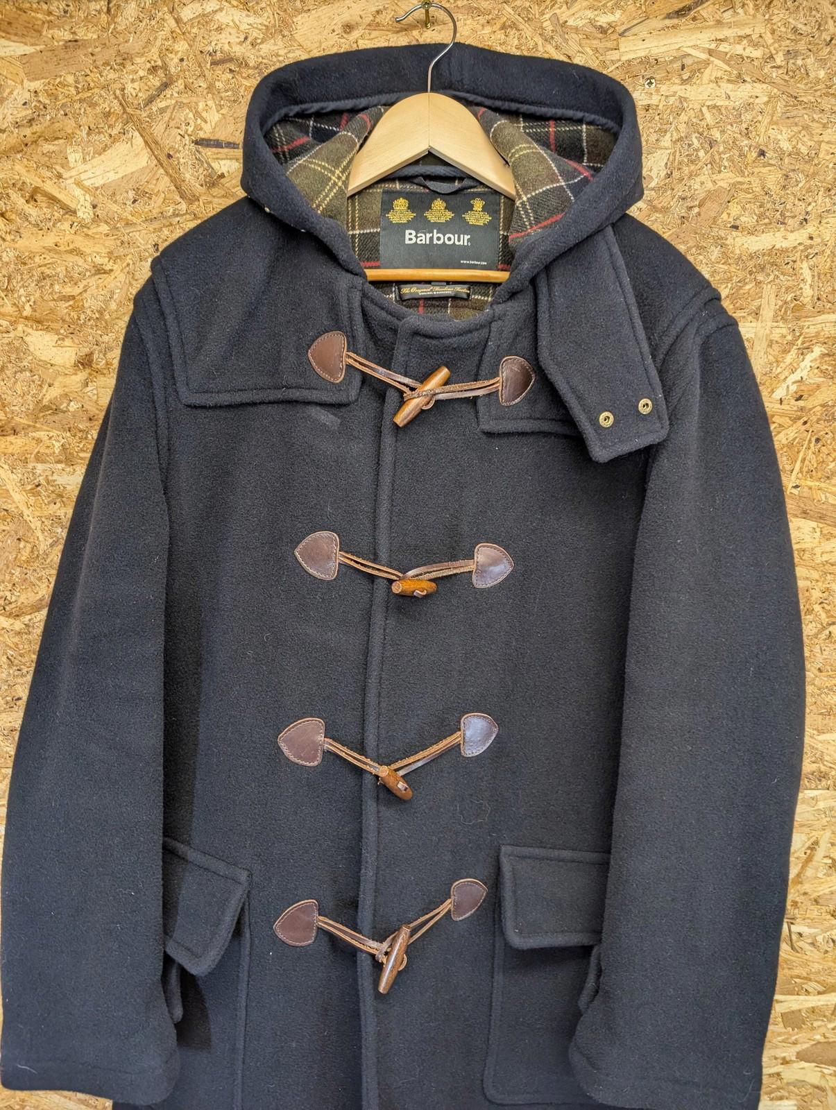 Barbour Wool Cashmere Duffle Coat Medium Men Toggle Hooded Navy Blue Classic