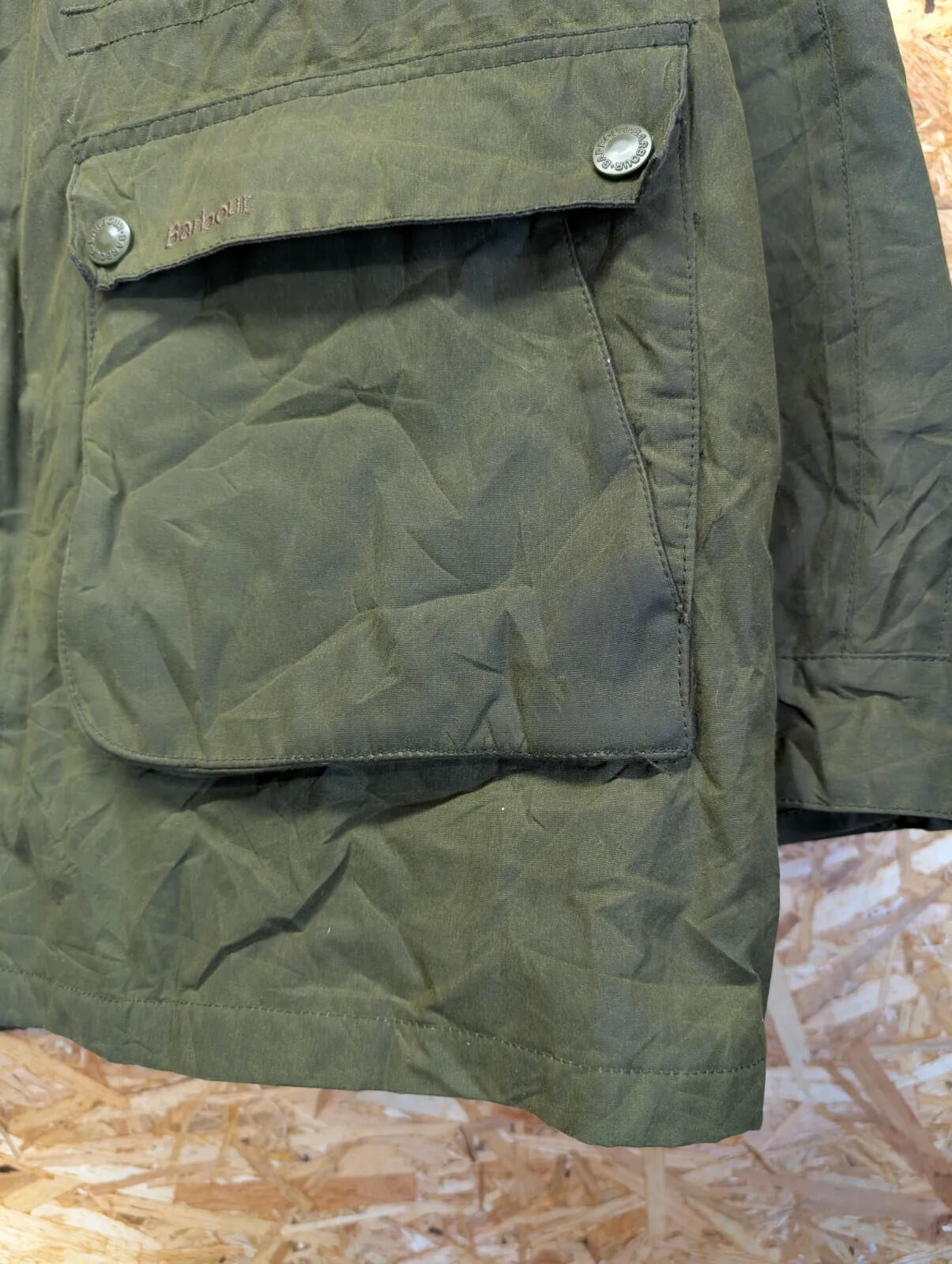 Barbour Brindle Hooded Jacket Men XXL Green Waxed Cotton Zip Fleece Parka Olive