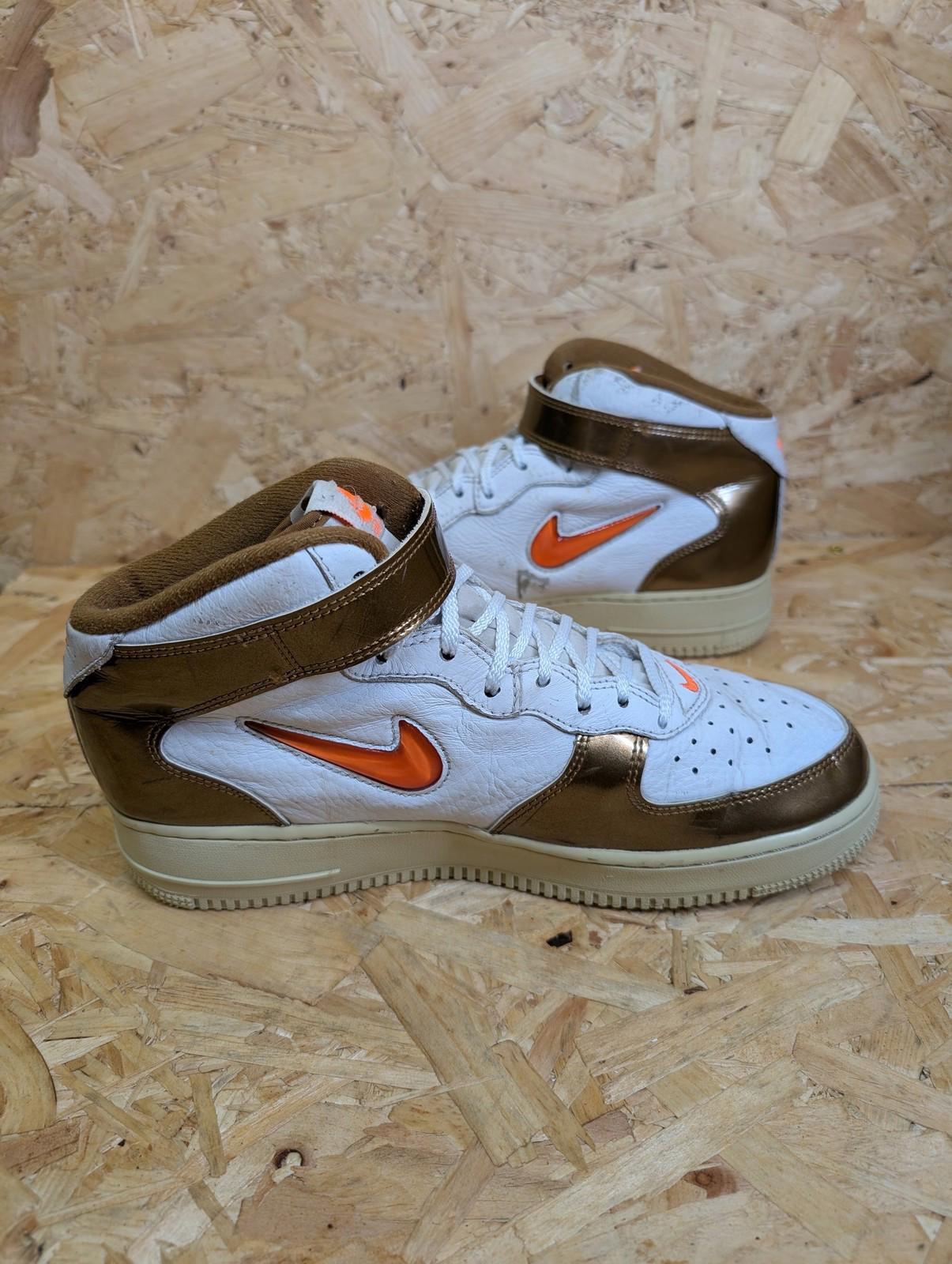 Nike Air Force 1 UK 9 Mid QS White Total Orange Ale Brown Trainers Gold White
